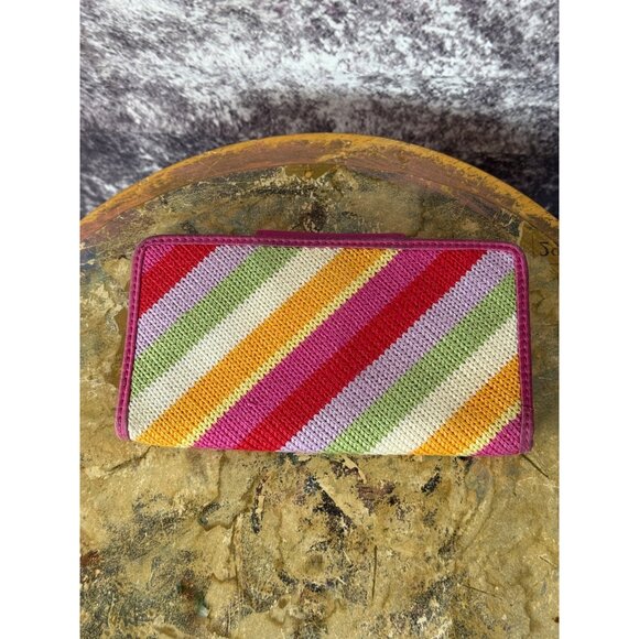 The Sak Wallet Striped Pink Knit Colorful Fold over M Classic Card Case Clutch - Picture 6 of 7